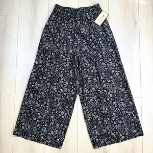 Vintage A.K.I. New York Women's Floral Wide Leg Pants Black Gold Rayon Size L NW